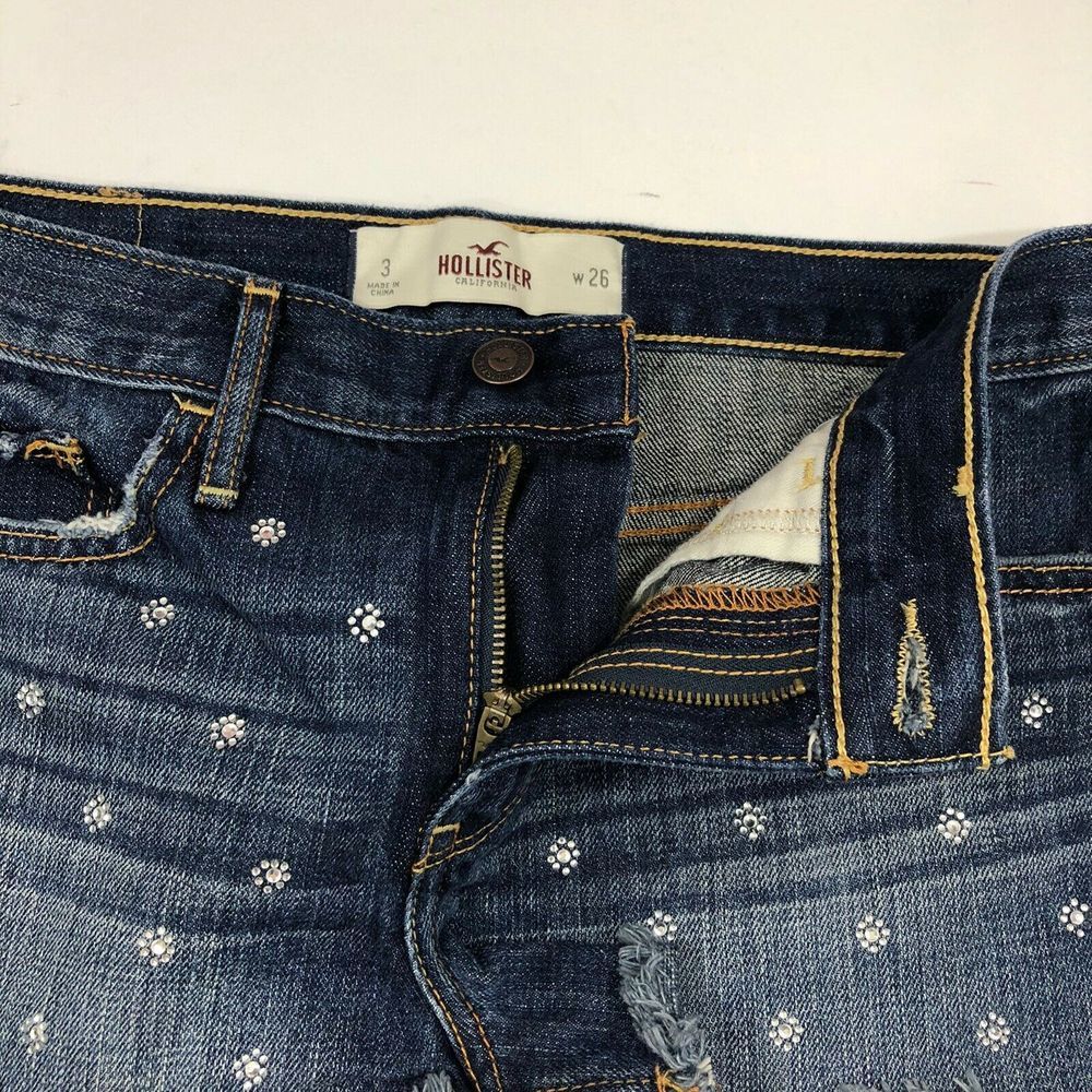 Hollister Rhinestone Raw Hem Denim Jean Shorts - Picture 3 of 8